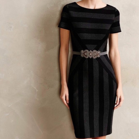 Anthropologie Maeve Black & Grey Geoplane Pencil Dress - Picture 2 of 13